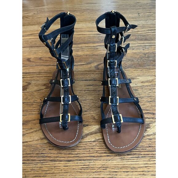 TORY BURCH Black Leather Gladiator Strap Sandals Shoes   Women's Size 7.5 - Picture 1 of 6